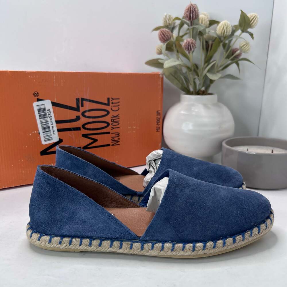 Miz Mooz Carmena Leather Slip On Suede Flats Ocean 0300580001 Women 7.5/38 NWB